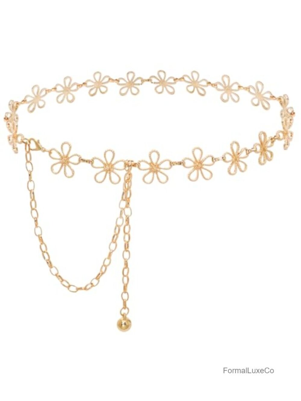 Flower Metal Waist Chain Belt for Dresses Jeans